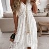Saonta  Women's Maxi Dress Lace Dresses Boho Tassel V-Neck Flare Ruffle Adjustable Straps Beach Summer Long Dress