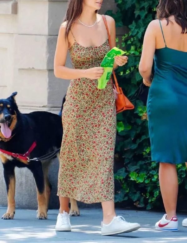 Saonta  Women's Floral Dress Low-Cut Square Neck Spaghetti Strap Tie Bodycorn Dresses