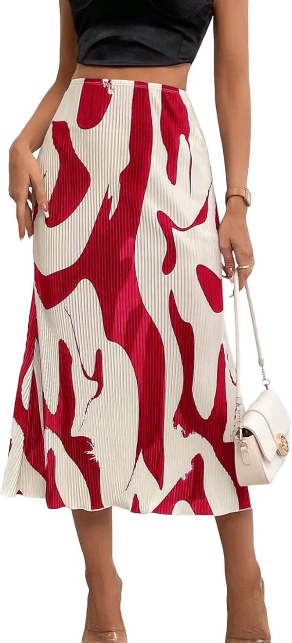 Saonta  Women's High Waist Graphic Print A Line Pleated Long Skirt