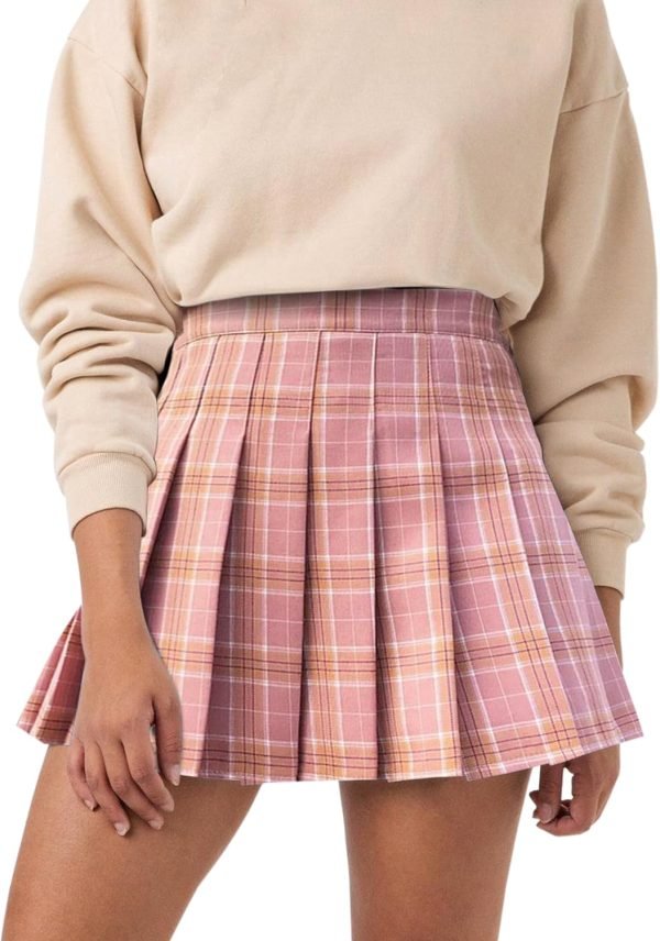 Saonta  Womens Girl High Waisted Pleated Tennis Skirt School A-Line Skater Skirts with Lining Shorts