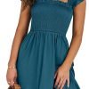 Saonta  Womens Summer Casual Sleeveless Square Neck Smocked Ruffle Backless Boho Mini Dress 2024 Trendy Short Sundress