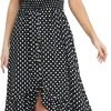 Women's Polka Dots Short Sleeve V Neck Dresses Vintage Boho Maxi Summer Dress with Stretchy Waist