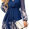 Saonta  Women's Floral Print Chiffon A-Line Mini Dress Long Peasant Sleeves