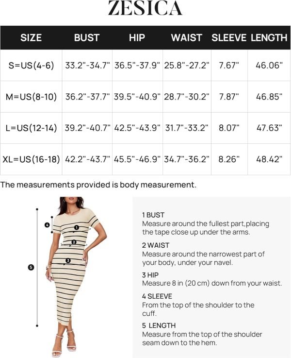 Saonta Women's Summer Bodycon Midi Dress 2024 Striped Short Sleeve Ribbed Knit Slim Fit Side Slit T Shirt Dresses