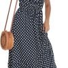 Women's Polka Dots Short Sleeve V Neck Dresses Vintage Boho Maxi Summer Dress with Stretchy Waist