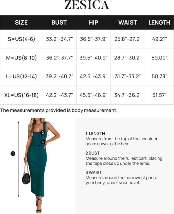 Saonta Womens Summer Casual Square Neck Bodycon Midi Dresses 2024 Spring Sleeveless Side Slit Knit Beach Vacation Long Dress