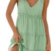 Saonta Womens Summer Casual V Neck Sleeveless Mini Dress 2024 Tie Shoulder Tiered Ruffle Swing A Line Short Sundresses