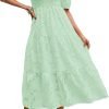 Saonta  Women's 2024 Summer Puff Sleeve Smocked Floral Dress Crewneck Lace Flowy Tiered Midi Dresses