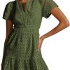 Saonta  Womens 2024 Summer Short Dress V Neck Short Sleeve A Line Hollow Out Lace Ruffle Cute Casual Beach Party Dresses