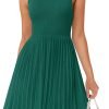 Saonta Women's Summer Sleeveless Mini Dress 2024 Crewneck Knit A Line Pleated Swing Casual Basic Short Dress