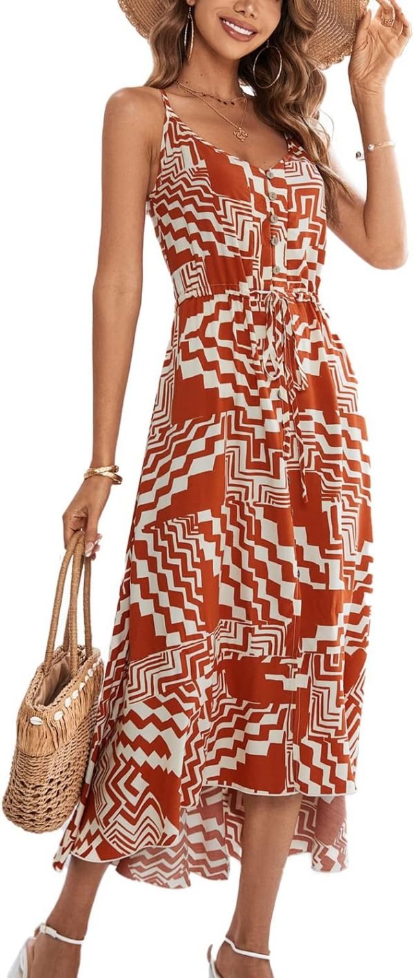 Saonta  Women's 2024 Summer Casual Boho Sundress Polka Dot Spaghetti Strap V Neck Flowy Midi Dresses