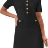 Saonta  Women's Knit Bodycon Sweater Dress Button Short Sleeve Crew Neck Elegant Formal Mini Dress