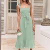 Saonta  Women's Square Neck Ruffle Split Midi Elegant Formal Wedding Guest Cocktail Bridesmaid Graduation Party Dresses 2024