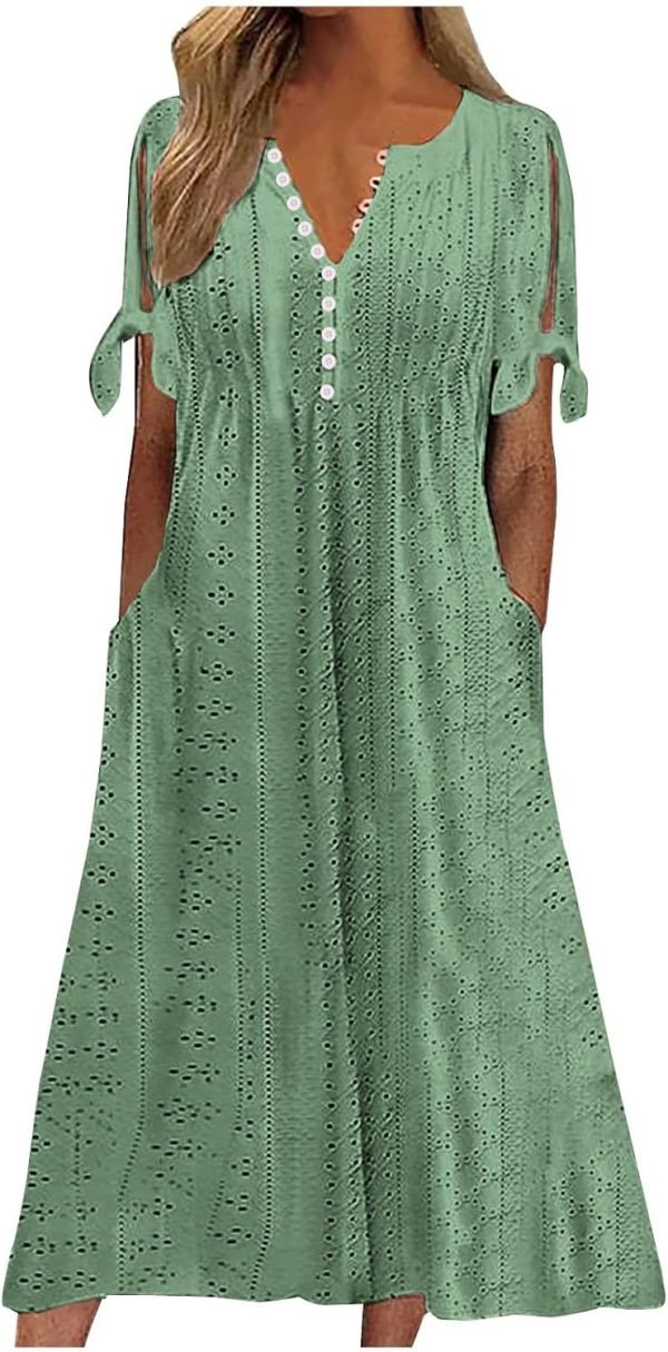 Womens Bohemian Maxi Long Dress Trendy Boho Dresses V Neck Beach Vacation Dress Casual Beachy Outfits with Pockets