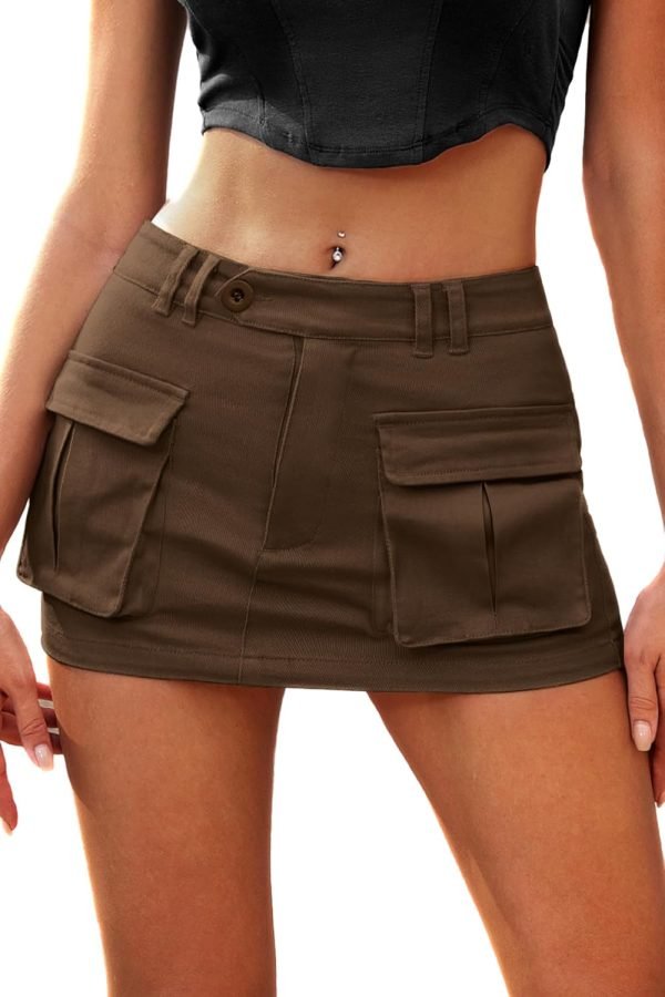 Saonta  Women's Low Waist Mini Saonta  Skirt Y2K, High-Stretch Bodycon Button Denim Skirt with Pockets