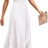 Saonta Womens Midi Summer V Neck Swiss Dot Ruffle Sleeveless A Line Beach Sun Dress