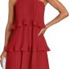 Saonta Women's 2024 Summer Sleeveless Mini Dress Boho One Shoulder Ruffle Tiered Layered Chiffon Flowy A Line Dresses