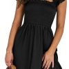 Saonta  Womens Summer Casual Sleeveless Square Neck Smocked Ruffle Backless Boho Mini Dress 2024 Trendy Short Sundress