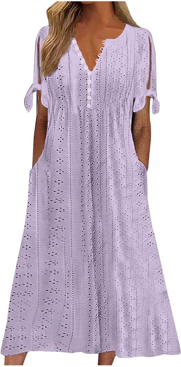 Womens Bohemian Maxi Long Dress Trendy Boho Dresses V Neck Beach Vacation Dress Casual Beachy Outfits with Pockets