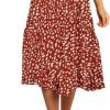 Saonta  Women's Boho Leopard Print Skirt Pleated A-Line Swing Midi Skirts