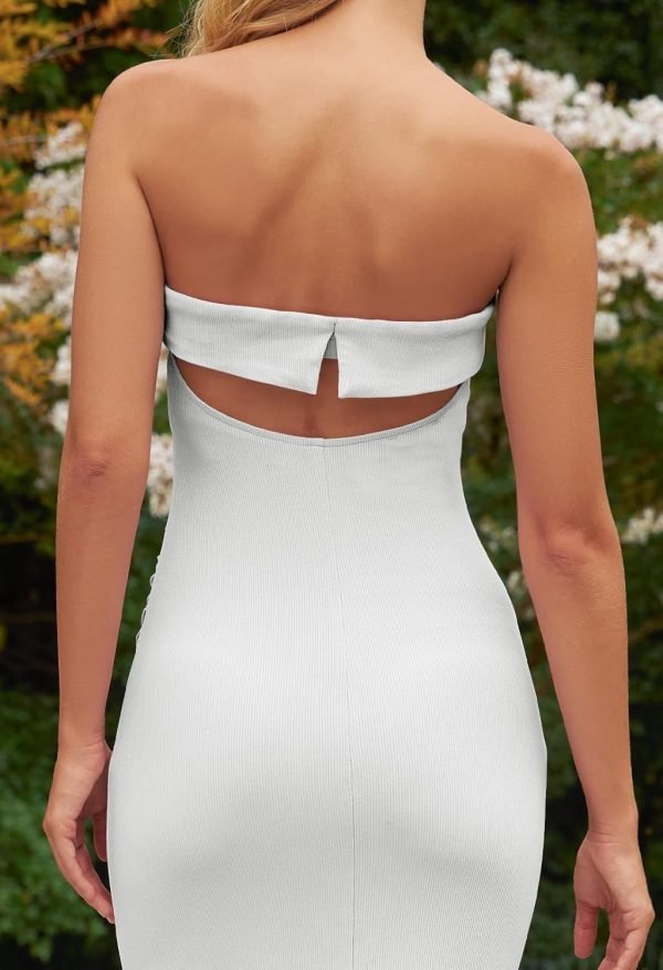 Saonta  Women's Strapless Sleeveless Bodycon Dress Backless Rib Knit Cocktail Party Tube Dresses