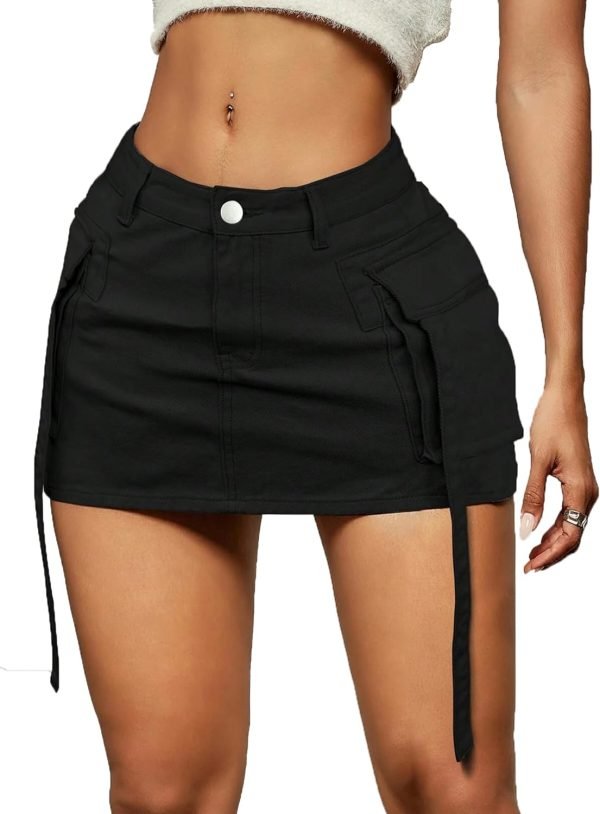 Saonta  Skirt Women y2k Button Mini Jeans Skirt Denim Skirt with Pocket Low Waist