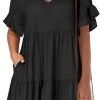 Saonta  Women's 2024 Summer Trendy V Neck Ruffle Short Sleeve A Line Tiered Flowy Casual Mini Beach Dress with Pockets