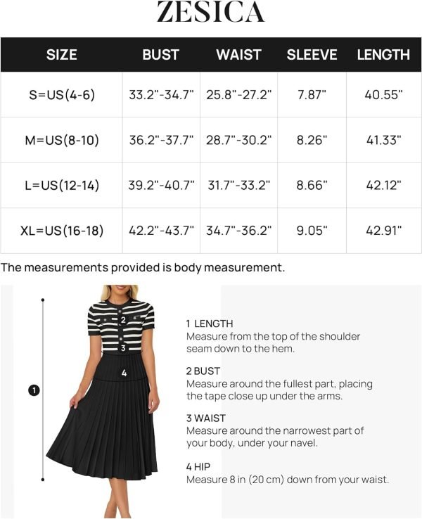 Saonta Women's Casual Striped Midi Dress Crewneck Short Sleeve Button Ribbed Knit Swing Pleated A Line Dresses