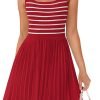 Saonta Women's Summer Sleeveless Mini Dress 2024 Square Neck Striped Knit A Line Pleated Tank Dresses