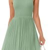 Saonta Women's Summer Sleeveless Mini Dress 2024 Crewneck Knit A Line Pleated Swing Casual Basic Short Dress
