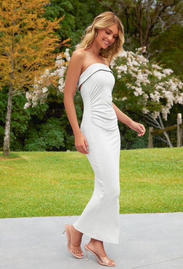 Saonta  Women's Strapless Sleeveless Bodycon Dress Backless Rib Knit Cocktail Party Tube Dresses