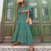 Saonta  Womens Loose Fit Casual Summer V Neck Half Sleeve Bohemian Geometric Pattern Maxi Long Dresses