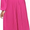 Saonta  Womens V Neck Flowy Ruffle Pleated Casual Fall Dress