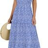 Saonta  Women's 2024 Summer Casual Maxi Dress Flutter Sleeve Scoop Neck Smocked Tiered A Line Flowy Beach Long Sun Dresses