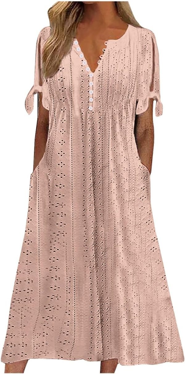 Womens Bohemian Maxi Long Dress Trendy Boho Dresses V Neck Beach Vacation Dress Casual Beachy Outfits with Pockets