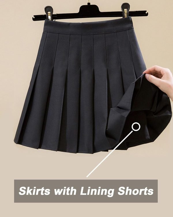 Saonta  Womens Girl High Waisted Pleated Tennis Skirt School A-Line Skater Skirts with Lining Shorts