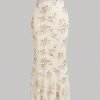 Saonta  Women's Floral Print High Waist Bodycon Ruffle Hem Fishtail Long Skirt