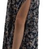 Saonta  Women's Sexy Boho Floral Split Thigh High Waist Swing Midi Skirt