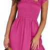 Saonta  Womens Summer Casual Sleeveless Square Neck Smocked Ruffle Backless Boho Mini Dress 2024 Trendy Short Sundress