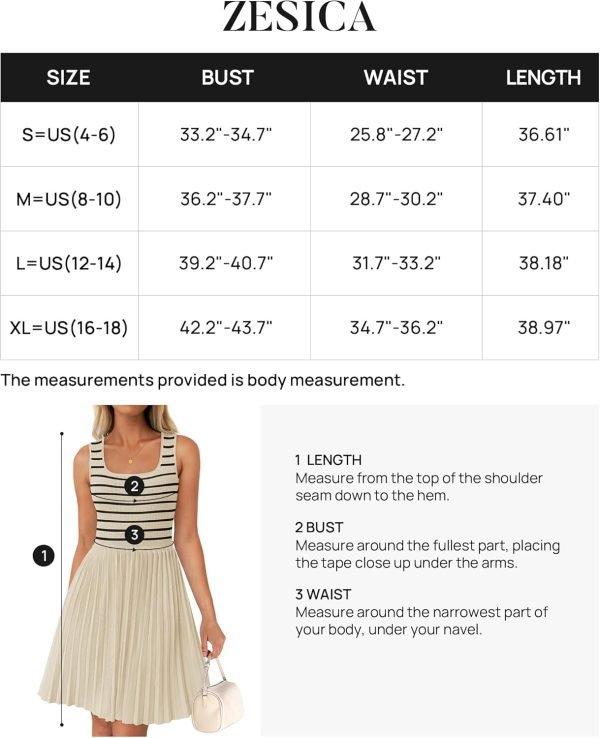 Saonta Women's Summer Sleeveless Mini Dress 2024 Square Neck Striped Knit A Line Pleated Tank Dresses