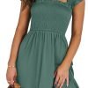 Saonta  Womens Summer Casual Sleeveless Square Neck Smocked Ruffle Backless Boho Mini Dress 2024 Trendy Short Sundress