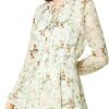 Saonta  K Women's Ruffled Floral Smocked Waist Layered Tiered Chiffon Dress