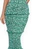 Saonta  Womens Floral Summer One Shoulder Strappy Tiered Ruffle Midi Bodycon Dresses