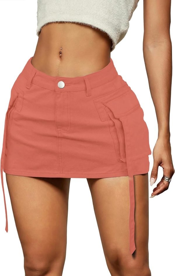 Saonta  Skirt Women y2k Button Mini Jeans Skirt Denim Skirt with Pocket Low Waist