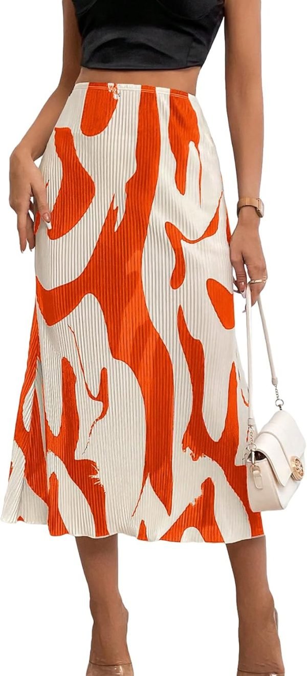 Saonta  Women's High Waist Graphic Print A Line Pleated Long Skirt