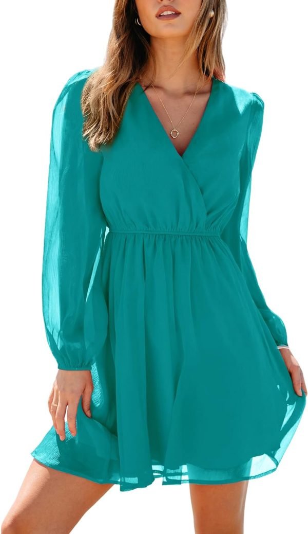 Saonta  Women's Floral Print Chiffon A-Line Mini Dress Long Peasant Sleeves