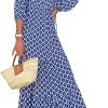 Saonta  Womens Loose Fit Casual Summer V Neck Half Sleeve Bohemian Geometric Pattern Maxi Long Dresses