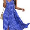 Saonta  Women's 2024 Summer Casual Boho Sundress Polka Dot Spaghetti Strap V Neck Flowy Midi Dresses