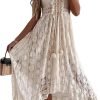 Saonta  Women's Maxi Dress Lace Dresses Boho Tassel V-Neck Flare Ruffle Adjustable Straps Beach Summer Long Dress