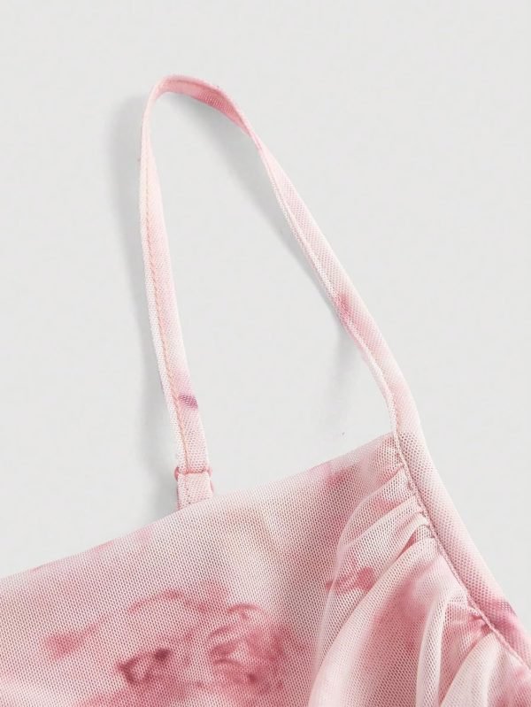 Saonta  Women's Floral Ruched Bodycon Midi Dress Mesh Sleeveless Fishtail Cami Dresses